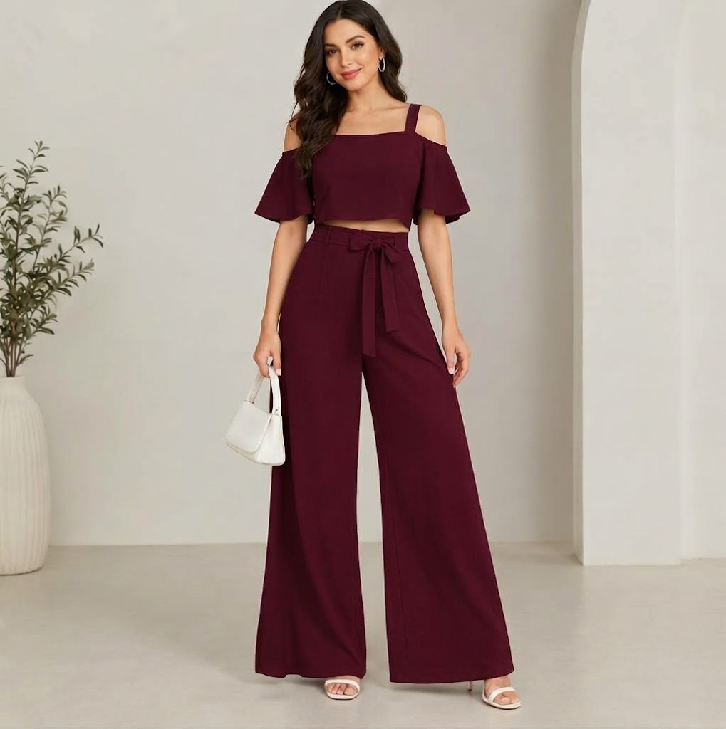 Chic Cold-Shoulder Top & Trouser Set