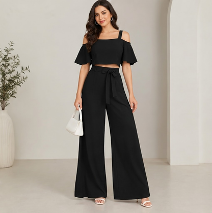 Chic Cold-Shoulder Top & Trouser Set