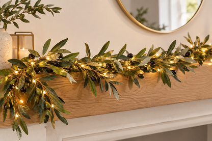 Pre-Lit Olive Leaf Garland with Warm Glow