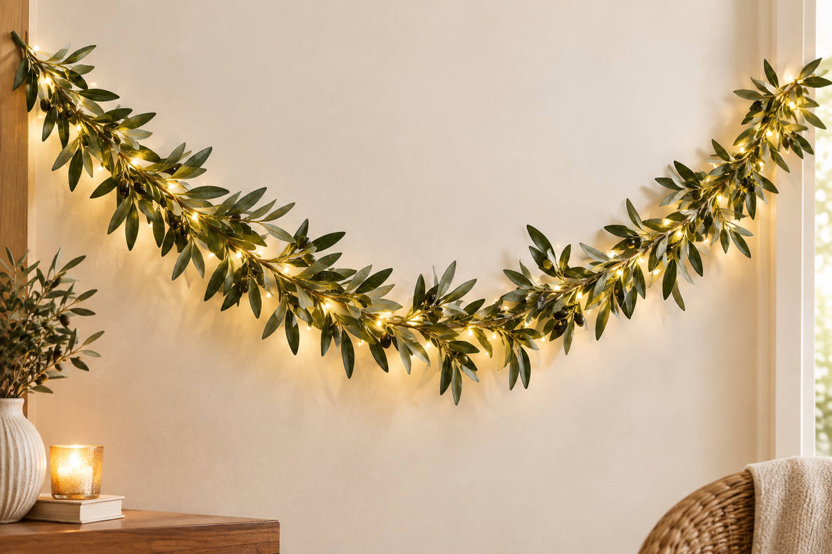 Pre-Lit Olive Leaf Garland with Warm Glow
