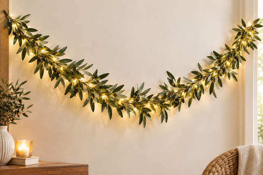 Pre-Lit Olive Leaf Garland with Warm Glow
