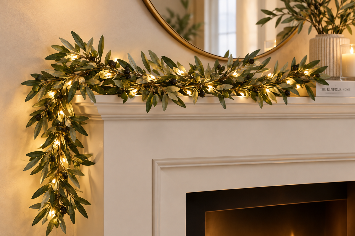 Pre-Lit Olive Leaf Garland with Warm Glow