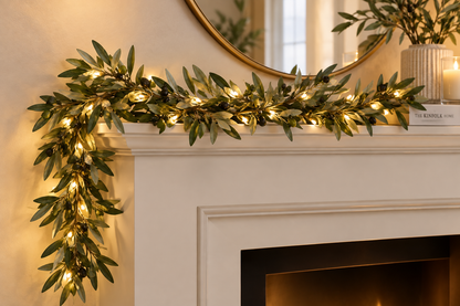Pre-Lit Olive Leaf Garland with Warm Glow