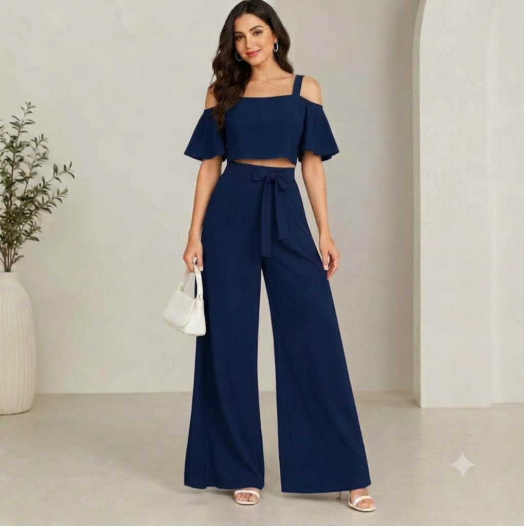 Chic Cold-Shoulder Top & Trouser Set