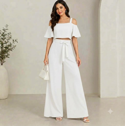 Chic Cold-Shoulder Top & Trouser Set