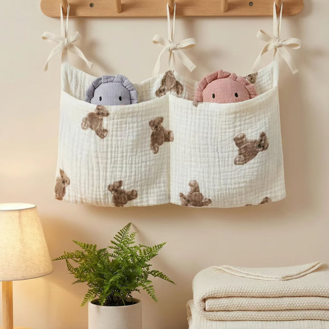 Cartoon Crib Hanging Storage Bag with Double Pockets
