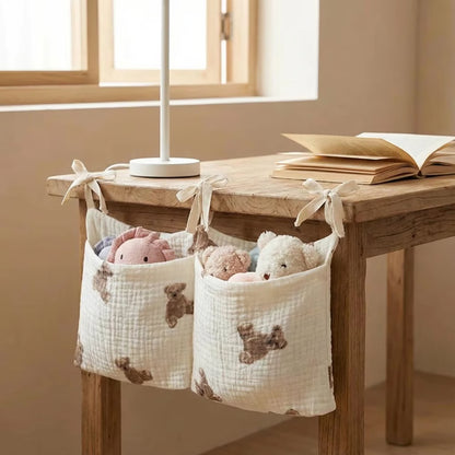 Cartoon Crib Hanging Storage Bag with Double Pockets