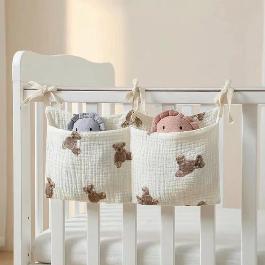 Cartoon Crib Hanging Storage Bag with Double Pockets