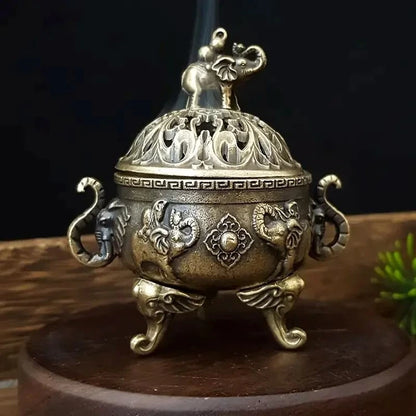 Triple-Legged Elephant Incense Burner Metal Aromatherapy Decor