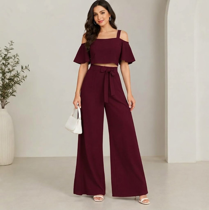 Chic Cold-Shoulder Top & Trouser Set